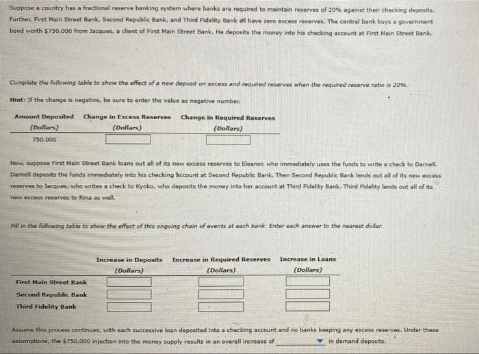 Solved Suppose a country has a fractional reserve banking