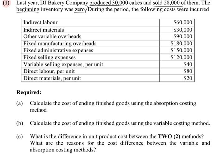 Solved (1) Last year, DJ Bakery Company produced 30,000 | Chegg.com