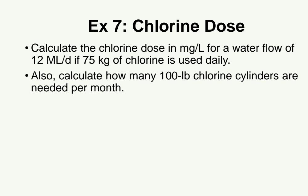 Solved Calculate the chlorine dose in mg/L for a water