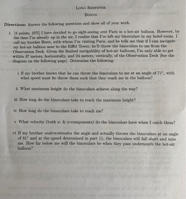 Solved LONG RESPONSE BONUS Directions: Answer the following | Chegg.com