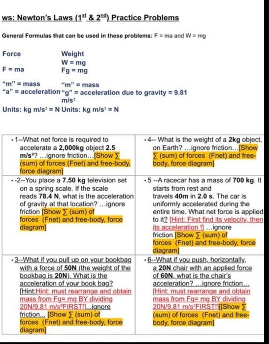 Solved ws: Newton's Laws (1