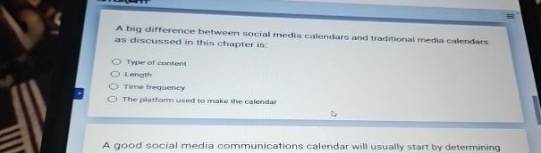 Solved A big difference between social media calendars and | Chegg.com