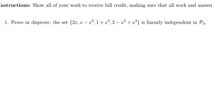 Solved instructions: Show all of your work to receive full | Chegg.com