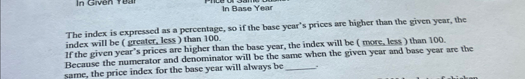 Solved In Base Year\\nThe index is expressed as a | Chegg.com