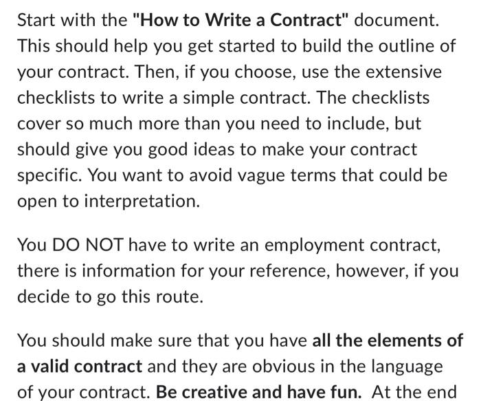 Solved This should be a fictional contract. Decide the | Chegg.com