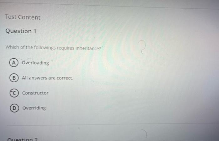 Solved Test Content Question 1 Which of the followings | Chegg.com
