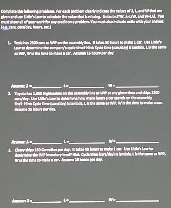 Solved Complete the following problems. For each problem | Chegg.com