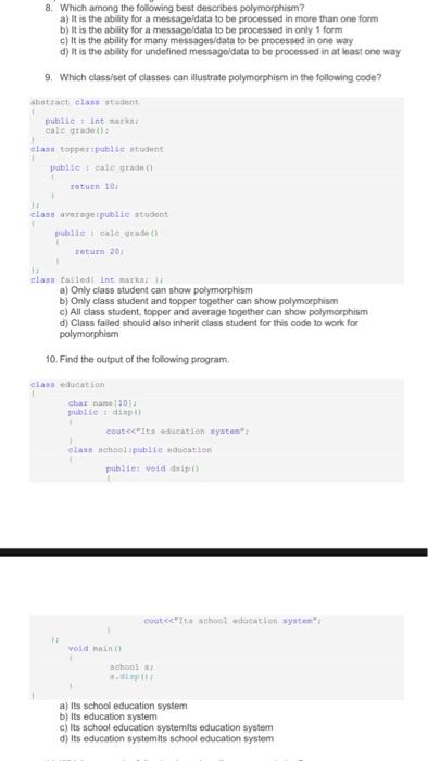 1 Which Feature Of Oop Illustrated The Code Chegg Com