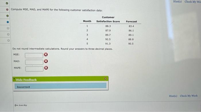 Solved Compute MSE MAD And MAPE For The Following Customer Chegg Com   Image