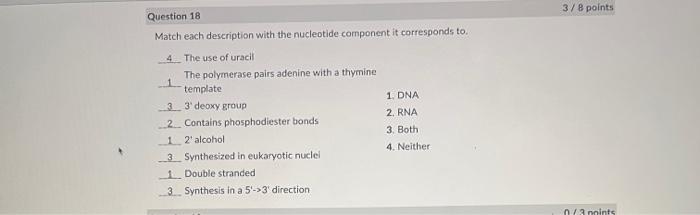 Solved Match Each Description With The Nucleotide Component 