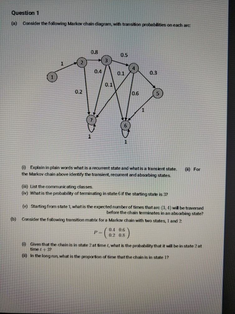 Solved Question 1 Consider the following Markov chain