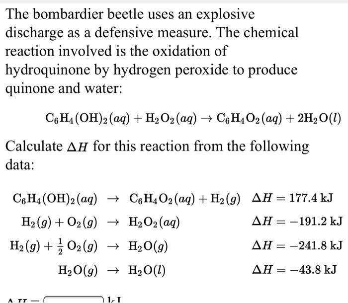 Solved The bombardier beetle uses an explosive discharge as | Chegg.com