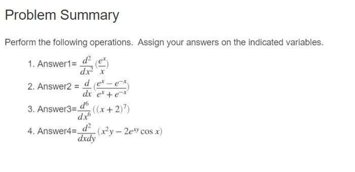 Solved Problem Summary Perform the following operations. | Chegg.com