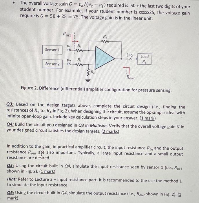 Solved The overall voltage gain G = v./(v2 - v,) required | Chegg.com