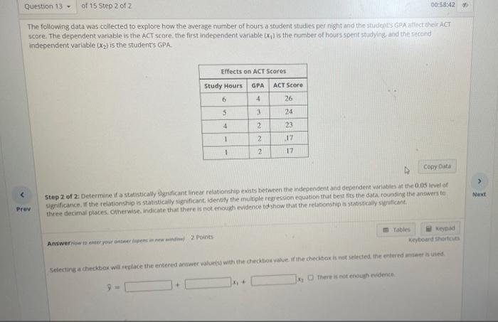 Solved The following data was collected to explore how the | Chegg.com