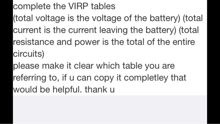 Vrip Table Solved complete the VIRP tables (total voltage is the | Chegg.com