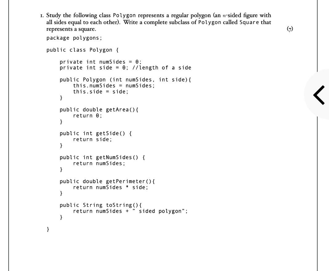 Solved 1. Study the following class Polygon represents a | Chegg.com