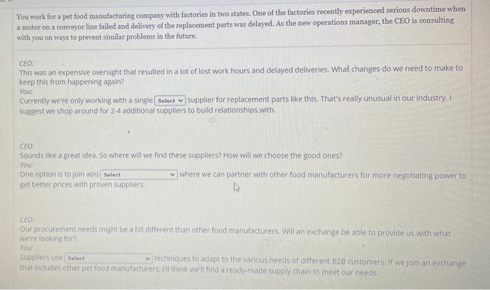 Solved You work for a pet food manufacturing company with | Chegg.com
