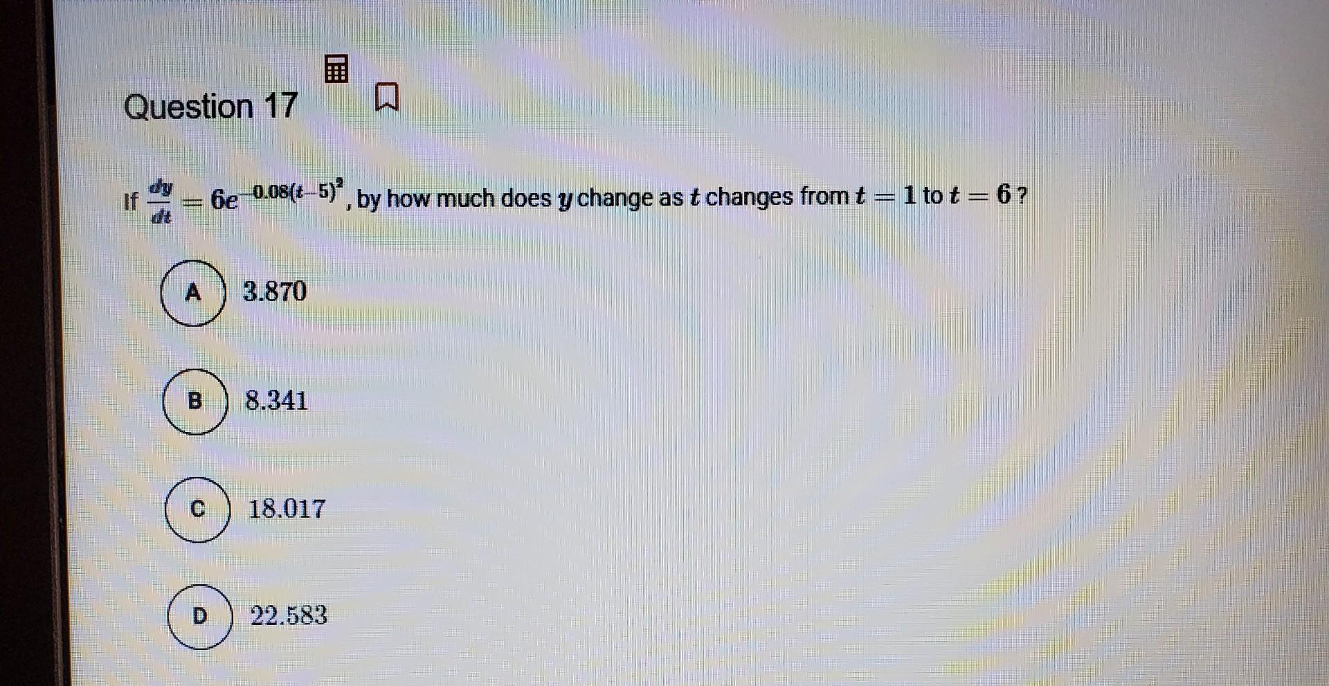 Solved Question 17 6e-0.08(8-5) , by how much does y change | Chegg.com