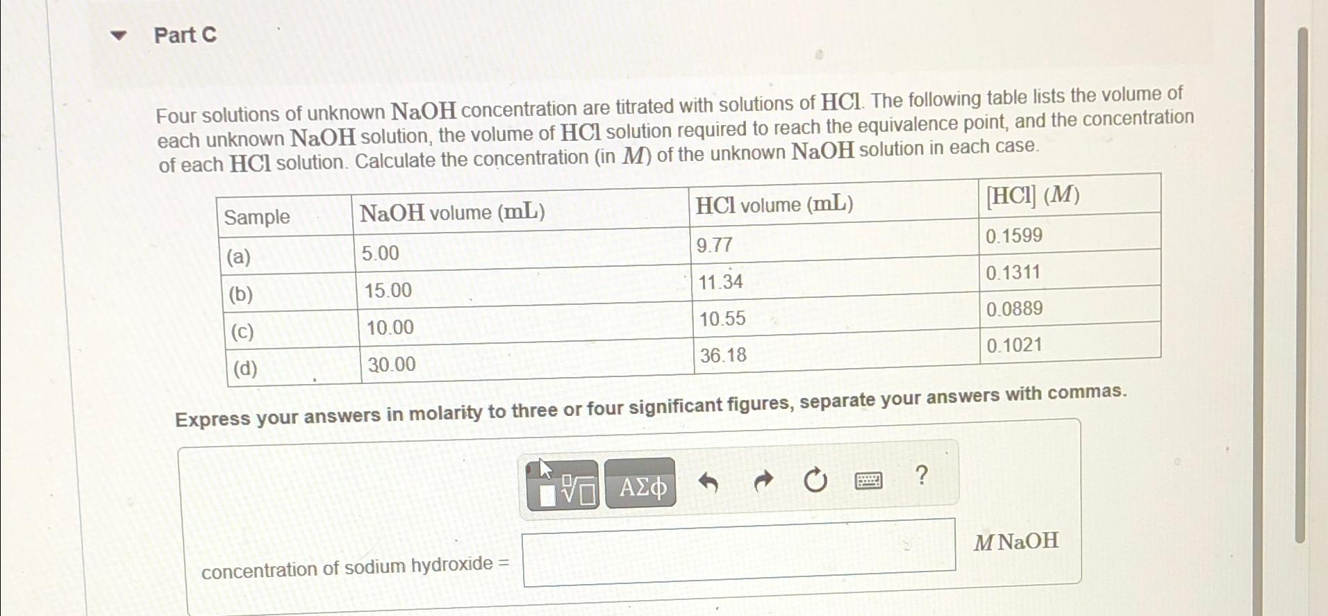 Solved Part CFour solutions of unknown NaOH concentration
