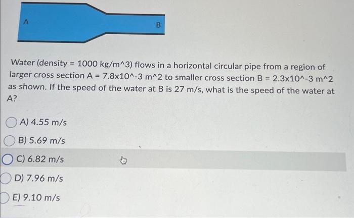 [Solved]: Water (density =1000kg/m3 ) flows in a horizontal