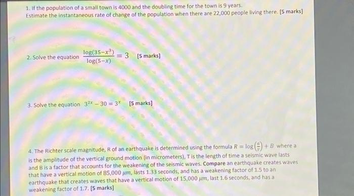 Solved 1. If the population of a small town is 4000 and the | Chegg.com
