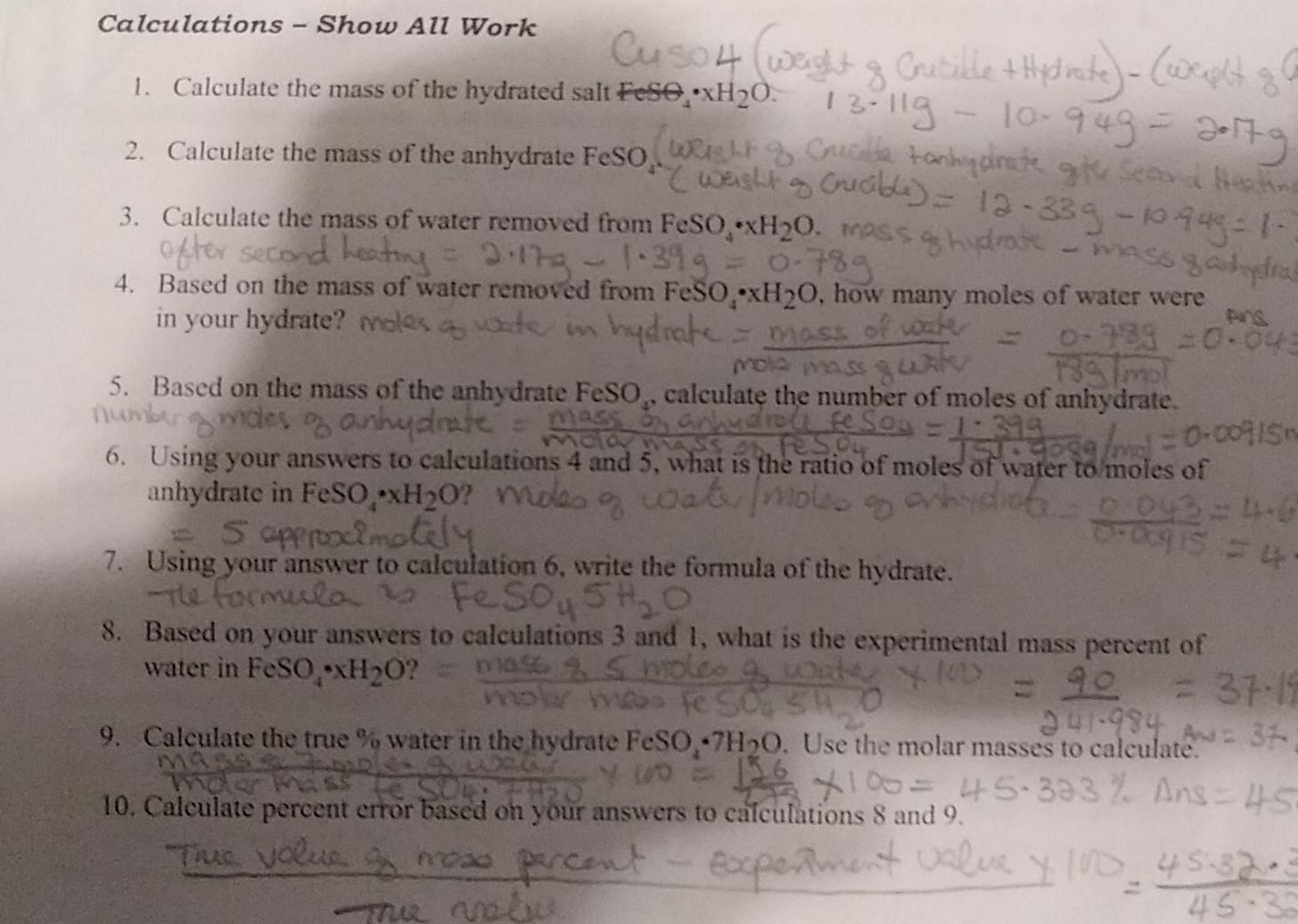 Laboratory Report Hydrate Name Run 1 Run 2 Data A.