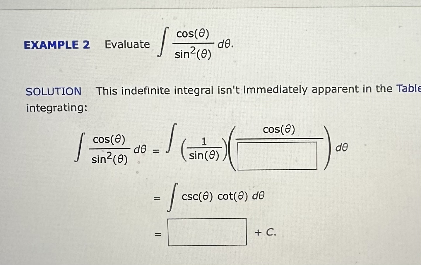 Solved EXAMPLE 2 Evaluate ∫cos(θ)sin2(θ)dθSOLUTION This | Chegg.com