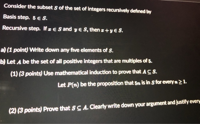 Solved Consider the subset s of the set of integers | Chegg.com