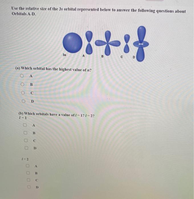 Solved Use The Relative Size Of The 3s Orbital Represented | Chegg.com