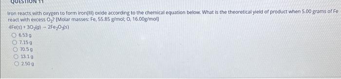 Solved Iron reacts with oxygen to form iron(III) oxide | Chegg.com