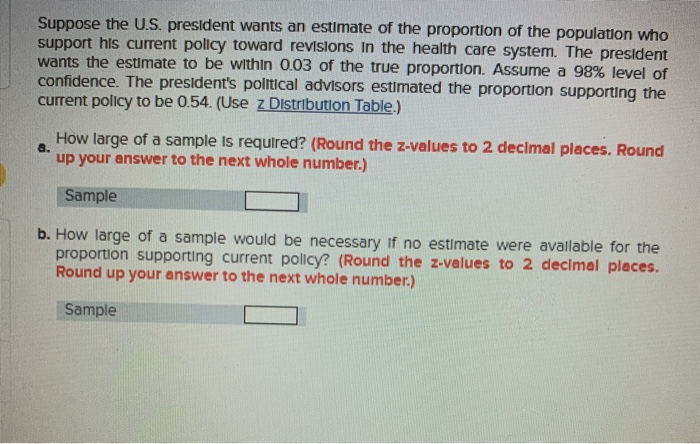 Solved Suppose The U.S. President Wants An Estimate Of The | Chegg.com