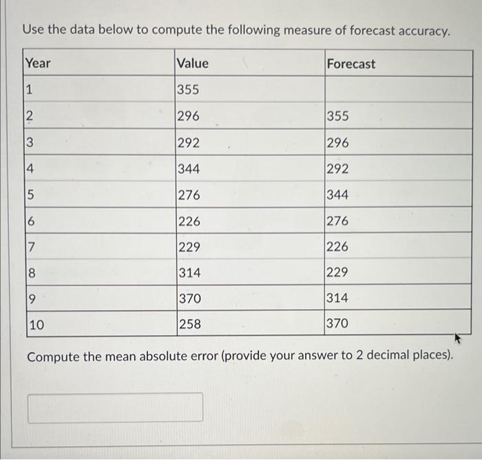 Solved Use the data below to compute the following measure | Chegg.com