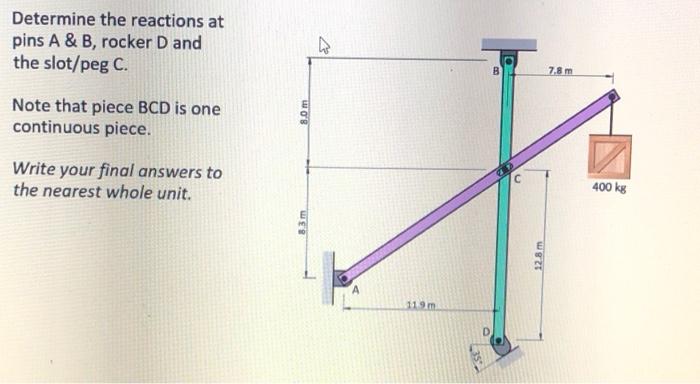 Solved Determine the reactions at pins A \& B, rocker D and | Chegg.com