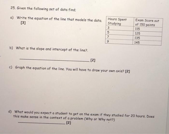 Solved 25. Given the following set of data find; a) Write | Chegg.com