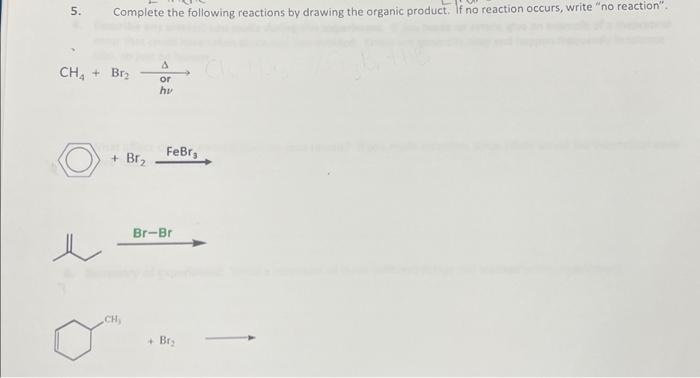 Solved 5. Complete the following reactions by drawing the | Chegg.com