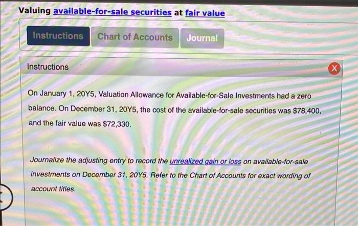 Solved Valuing available-for-sale securities at fair value | Chegg.com