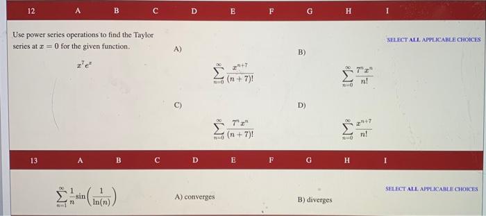 Solved 8 A B с D E F G H 1 SELECT ALL APPLICABLE CHOICES 1 1 | Chegg.com