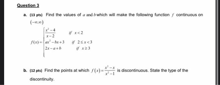 Solved Question 3 A. (13 Pts) Find The Values Of A And B | Chegg.com