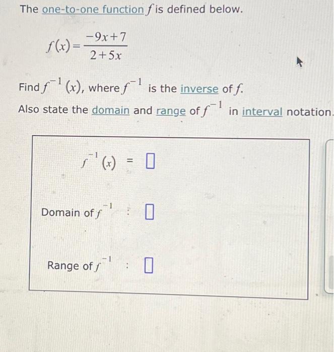 Solved The one-to-one function fis defined below. f(x) = | Chegg.com