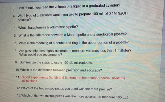 Solved 3. How should you read the volume of a liquid in a | Chegg.com