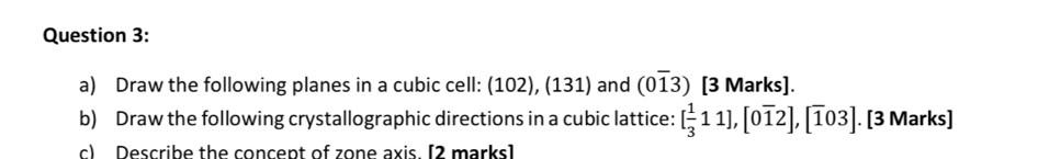 Solved Question 3: a) Draw the following planes in a cubic | Chegg.com