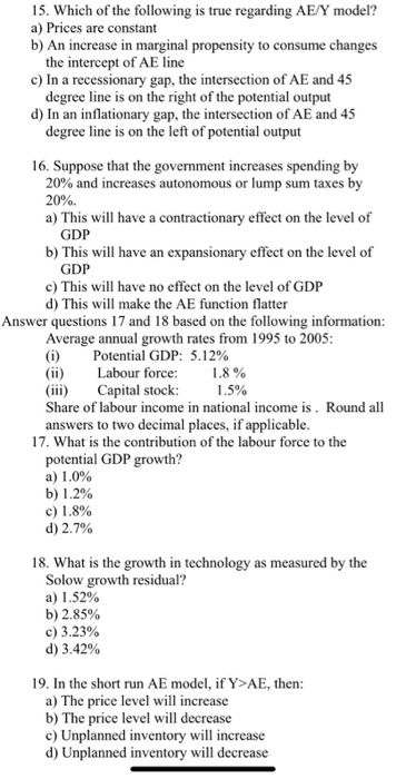 Solved 15 Which Of The Following Is True Regarding Ae Y Chegg Com