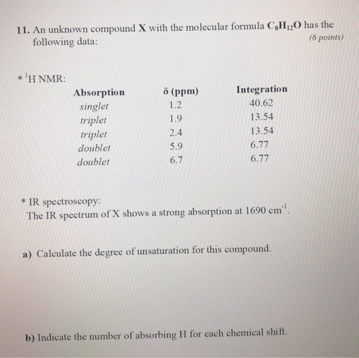 Solved 11. An unknown compound X with the molecular formula | Chegg.com
