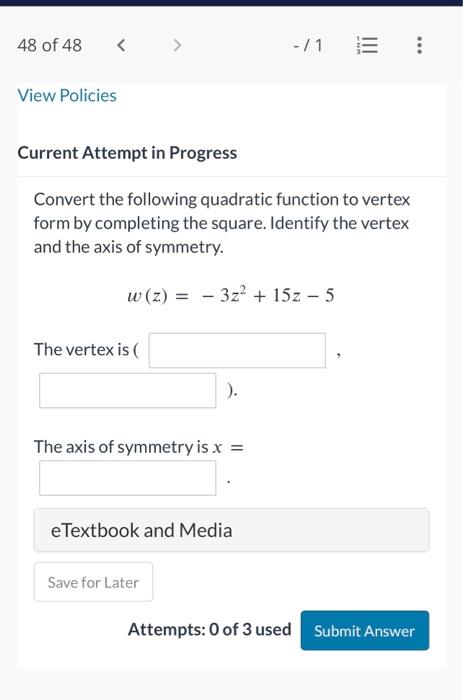 Solved Convert the following quadratic function to vertex | Chegg.com