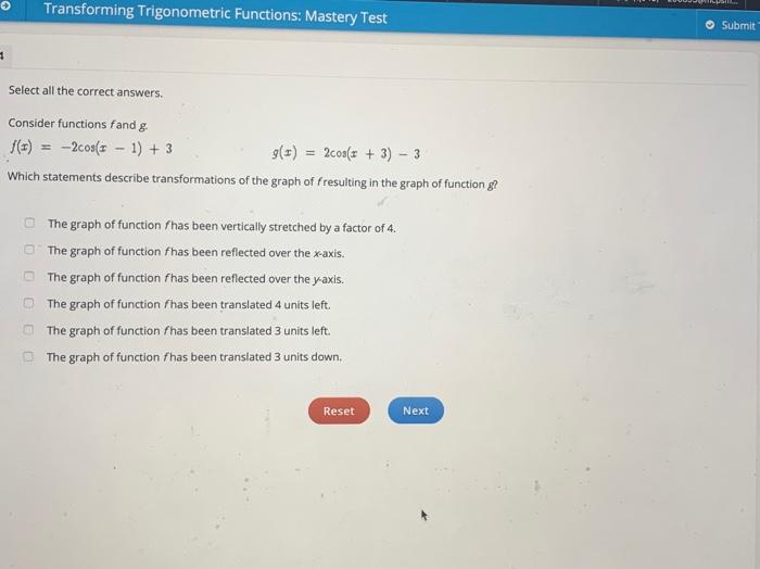 Solved Transforming Trigonometric Functions Mastery Test