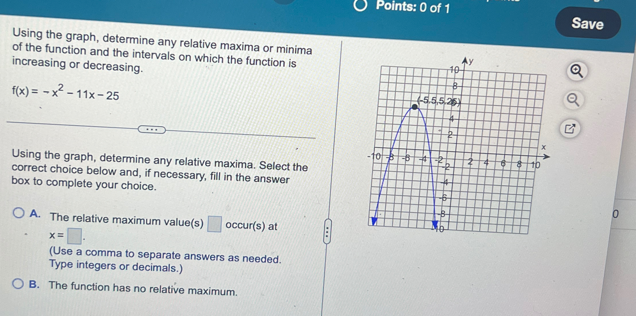 Solved Using the graph, determine any relative maxima or | Chegg.com
