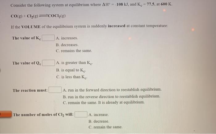 Solved Consider the following system at equilibrium where AH | Chegg.com