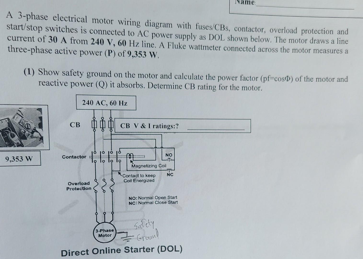 Solved A 3 phase Electrical Motor Wiring Diagram With Chegg