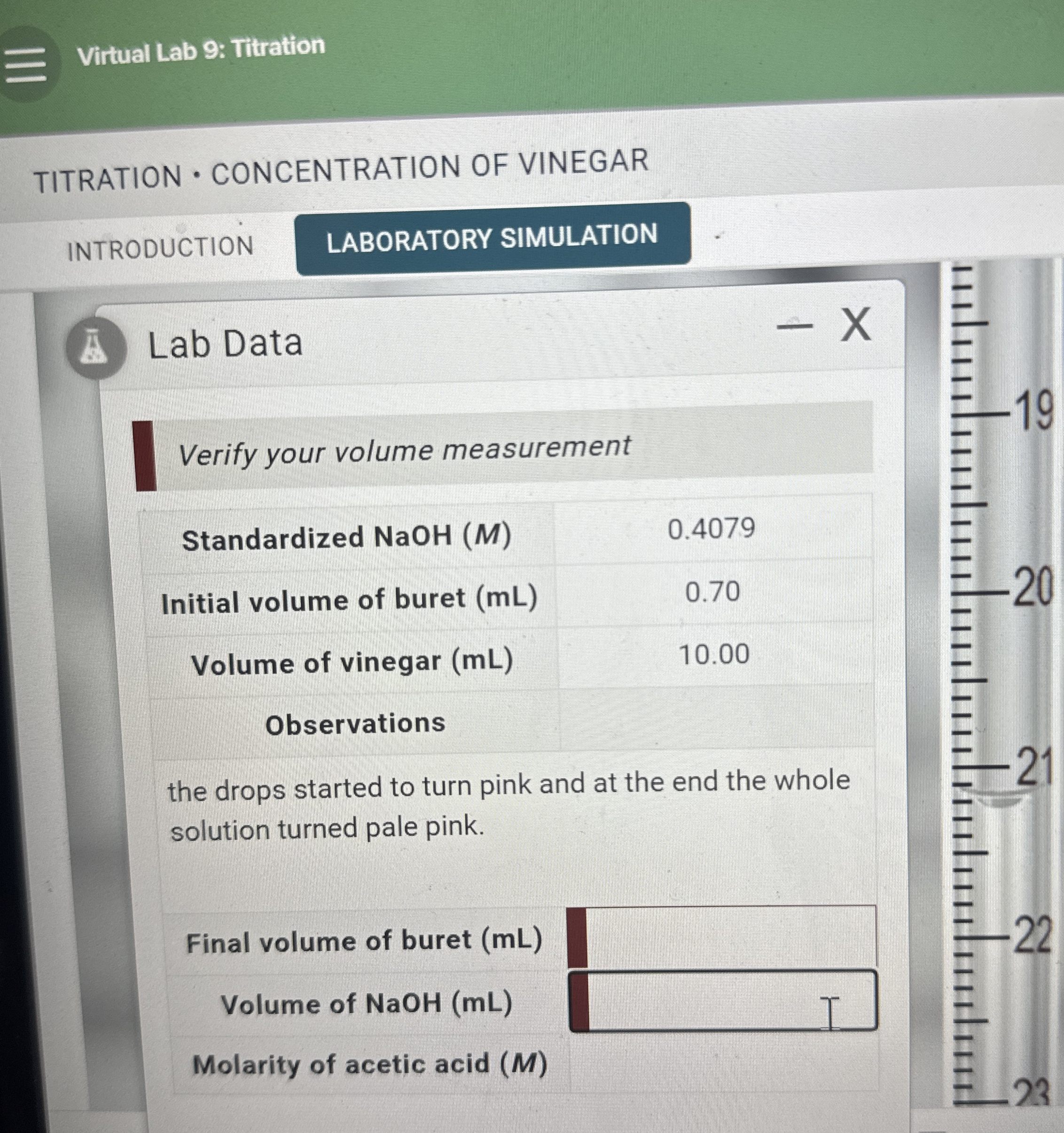 Solved Virtual Lab 9: TitrationTITRATION * ﻿CONCENTRATION OF | Chegg.com